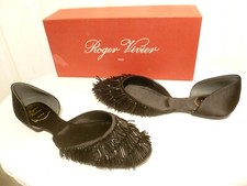 ROGER VIVIER BALLERINE D’ORSAY NERE IN RASO CON PERLINE DONNA TAGLIA EU 38 US 8