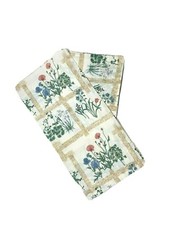 Vintage 1970s Curtains Panels Drapes 86 White Tan Floral Pattern Print Long Pair