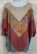 NWT's a.gain Plus Size 3XL Soft Multicolor Floral Pullover Top 3/4 Dolman Sleeve