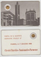 Tessera con moneta in oro bagnato Papa Giovanni Paolo II visita Parma (tm25)