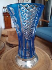 Vaso in cristallo Boemia base in argento punzonato, vintage, originale, integro.
