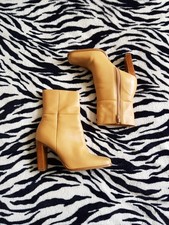 Stivali Faith beige vera pelle tacco grosso legno punta quadrata misura 5 vintage Y2K