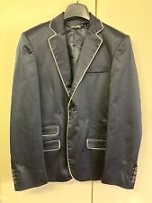 Giacca uomo Sottotono elegante blu scuro lucido con bordature bianche e spacco