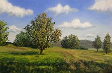 Dipinto olio estate paesaggio