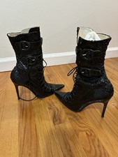 STIVALI VINTAGE GALLIANO DESIGNER PER DIOR NERI IN PELLE DI SERPENTE PITONE TG36