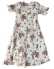 Maxi abito midi vintage Starina Petite Rayon pizzo avorio rosa rosa manica corta SP