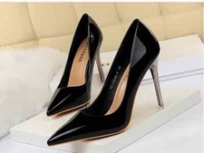 Decolte scarpe donna stiletto 11 cm nero lucido pelle sintetica 90531