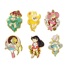 SAILOR MOON PIN SET (6 pezzi) lotto spille smaltate manga anime dettagliate dorate
