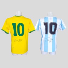 Maglia magliette Pelé & Diego Maradona firmata e autografata + certificati + Proof