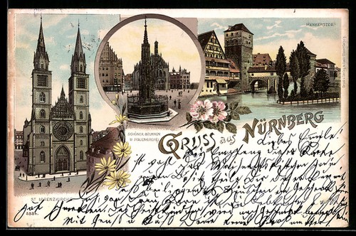 Litografia norimberga veduta - norimberga,,