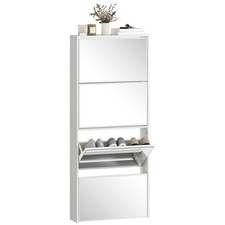 HOMCOM Mobile Scarpiera a 4 Ante a Specchio 63x17x146 cm
