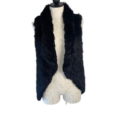Gilet Yves Salomon donna taglia small nero pelliccia di coniglio aperto Francia designer casual
