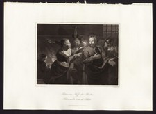 PIETRO NELLA CORTE DI PILATO, di  SCHALKEN ,  incisione ,1858 + PASSEPARTOUT
