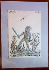 ALESSANDRO NASTASIO - ACQUERELLO "GUERRIERO" A DUE COLORI con FIRMA AUTOGRAFA