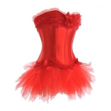 Corsetto Rosso con Gonnellino in Tulle Donna Burlesque Vintage