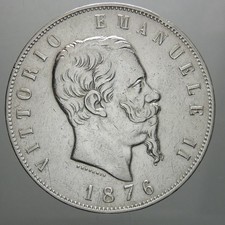 REGNO D'ITALIA 5 LIRE 1876 MILANO VITTORIO EMANUELE II IN ARGENTO 900