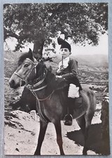 Cartolina Ittiri Costume Bambino a Cavallo Antica B/N 1955 + Stupenda Scritta