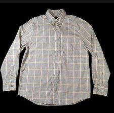 Plaid Eddie Bauer Cnaipe Gorm Suas Léine Fir Méid Meánach 