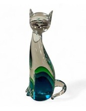 Vetro di Murano -Felix il simpatico gattino in vetro di Murano acquamarina