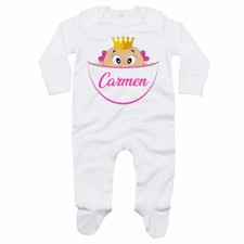 Tutina neonata personalizzata con nome bimba con la corona esce dalla tasca