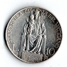 Vaticano , 1932 , Pio XI , lit. 10 Regina Pacis , argento , da lascito , bella .