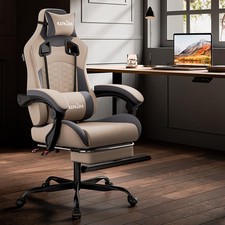 SUKIDA Sedia Gaming Beige - Ergonomica con Poggiapiedi e Poggiatesta Regolabile