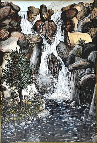 Dipinto olio tela - olio, "cascata
