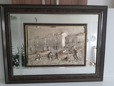 Quadro specchio vintage Creazioni Artistiche rilievo pescatore argento ARG 925