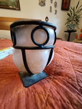 Lume porta candela stile etnico in vetro soffiato a mano e ferro battuto