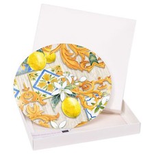 Bomboniera con Scatola SOTTOPENTOLA in legno e vetro LIMONI E ACANTO d.21 cm