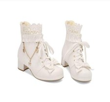 Women Bow Round Toe Block Heel