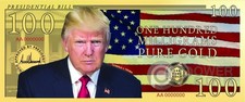 BANCONOTA PRESIDENZIALE Trump Gold Foil USA 2025