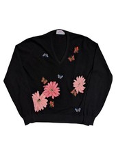 Maglione vintage Ballantyne cashmere donna taglia M nero floreale cottage Scozia
