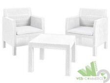 SET DA GIARDINO EFF. RATTAN RESINA BIANCO 2 POLTRONE 63x65xH76 CM + TAVOLINO