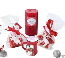 Set 4 Candele di Natale Varie Forme Colore Rosso Stella Cuore Vasetto A Cilindro