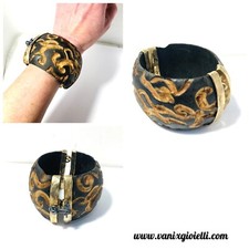 bracciale argento 925 Da Donna Rigido Bronzo E Legno  A Manetta