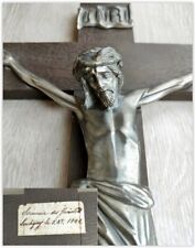 Grande crocifisso antico 1941 legno e metallo Svizzera '40 Lentigny 50 cm 900 gr