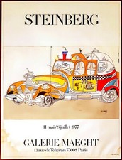 Poster Saul Steinberg Galerie Maeght Paris 1977 - litografia con lamina - disegno taxi