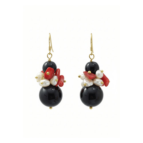 Orecchini onice nero corallo - orecchini,