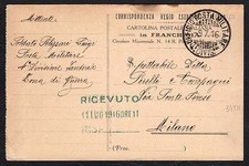 CARTOLINA Militare in franchigia 1916 da PM 4° Divisione a Milano (FILm)