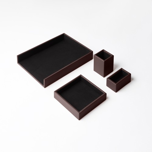 Set scrivania pelle marrone - pelle,