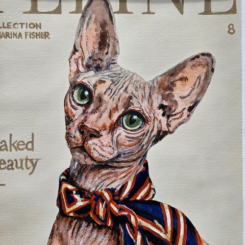 Dipinto ritratto gatto - , sphynx