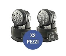 2 X PROIETTORE LED RGB TESTA MOBILE ROTANTE EFFETTI DISCO 7 LED WASH DMX