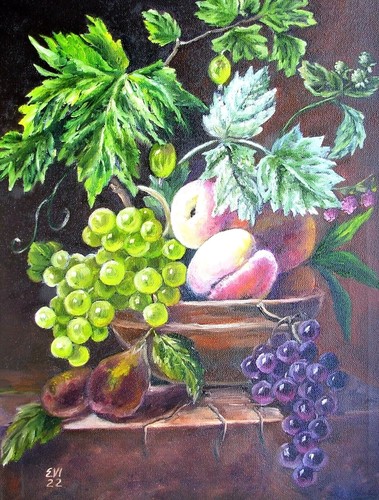 Uva natura morta dipinto olio