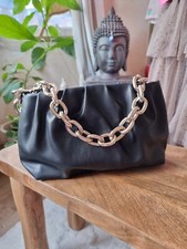 H&M borsa a tracolla morbida imitazione pelle catena nera nuova con etichette 