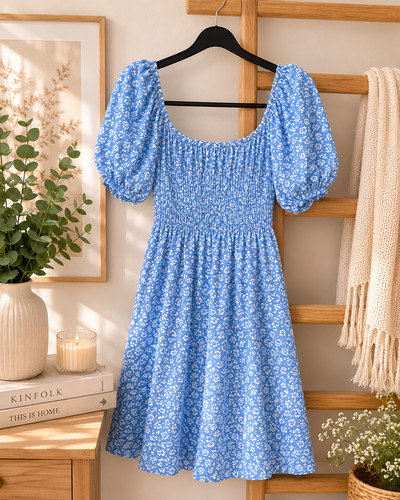 Mini abito donna blu floreale