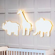 Luce Notturna Safari Bambini Set 3pz Giraffa Elefante Rinoceronte Asilo LED Murale Animale