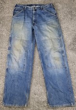 Jeans vintage colori incrociati blu denim larghi falegname uomo taglia 38x34 