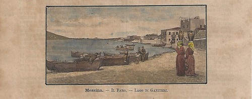 Stampa antica messina lago - messina, di