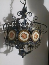 Lampadario vintage da soffitto in ferro dipinto a mano Italy anni 50' vedi...